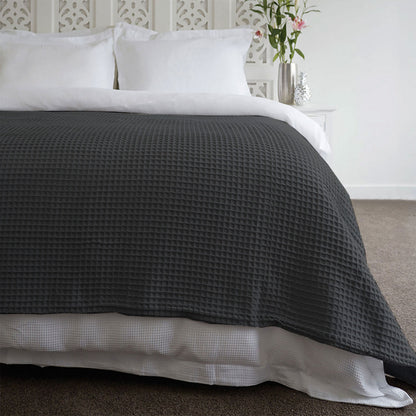 Jenny Mclean Ardent Premium Super Soft Cotton Waffle Blanket Charcoal Queen-Home &amp; Garden &gt; Bedding &gt; Blankets &amp; Throws-PEROZ Accessories