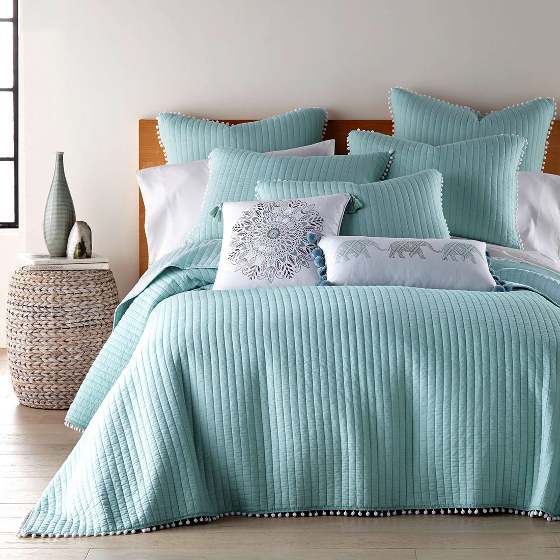 Jenny Mclean Clavo Pompom Blue 3 Piece 100% Cotton Coverlet Set Super King-Home &amp; Garden &gt; Bedding &gt; Quilts &amp; Duvets-PEROZ Accessories