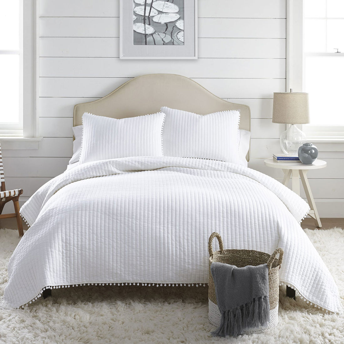 Jenny Mclean Clavo Pompom White 3 Piece 100% Cotton Coverlet Set Queen-Home &amp; Garden &gt; Bedding &gt; Quilts &amp; Duvets-PEROZ Accessories