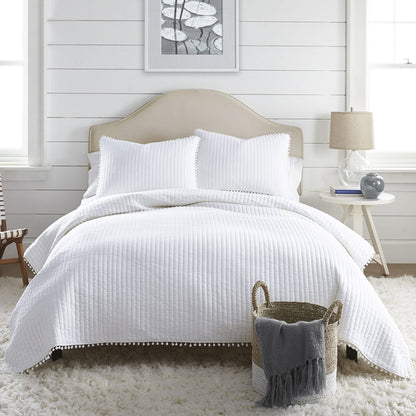 Jenny Mclean Clavo Pompom White 3 Piece 100% Cotton Coverlet Set Queen-Home &amp; Garden &gt; Bedding &gt; Quilts &amp; Duvets-PEROZ Accessories
