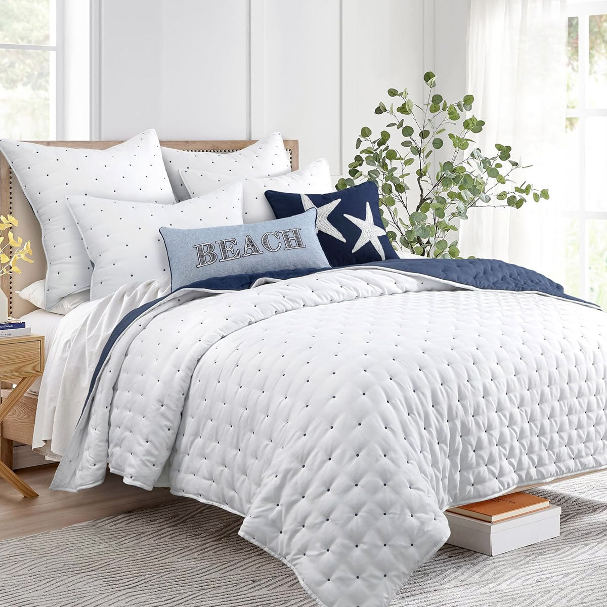 Jenny Mclean Swiss Dots Blue 3 Piece Coverlet Set King-Home &amp; Garden &gt; Bedding &gt; Quilts &amp; Duvets-PEROZ Accessories