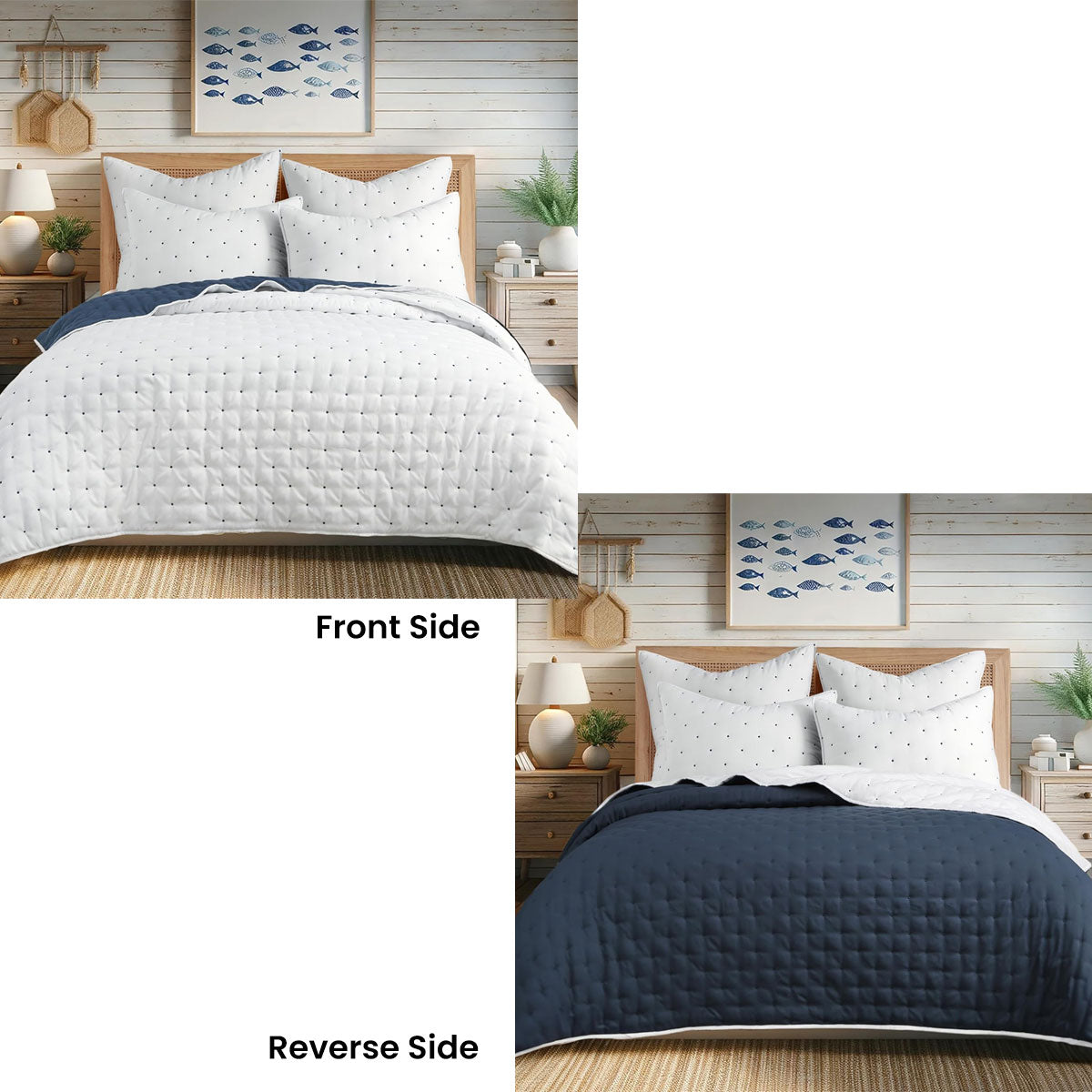 Jenny Mclean Swiss Dots Blue 3 Piece Coverlet Set King-Home &amp; Garden &gt; Bedding &gt; Quilts &amp; Duvets-PEROZ Accessories