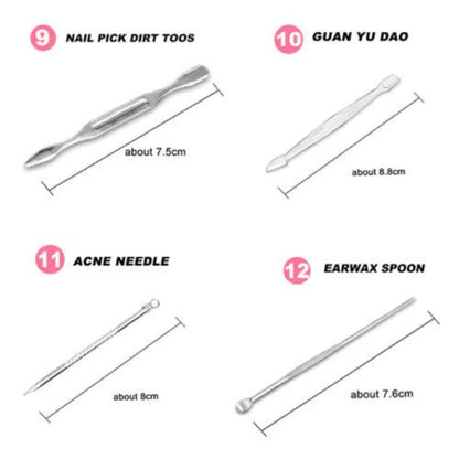 12 Pcs/set Manicure Pedicure Kit Nail Clippers Professional Grooming Kit-Health &amp; Beauty &gt; Personal Care-PEROZ Accessories