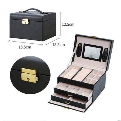 Jewellery Box With Mirror Double Drawers Organizer Storage Lock Case(Black)-Gift &amp; Novelty &gt; Fashion-PEROZ Accessories