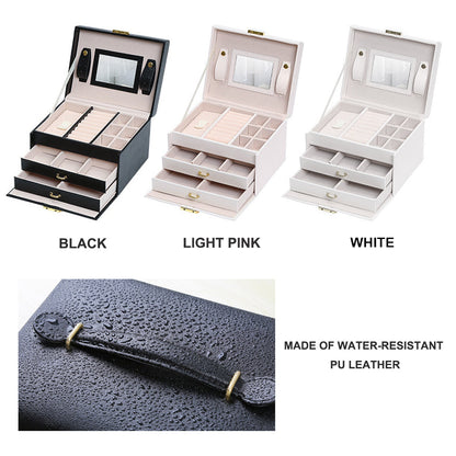 Jewellery Box With Mirror Double Drawers Organizer Storage Lock Case(Black)-Gift &amp; Novelty &gt; Fashion-PEROZ Accessories