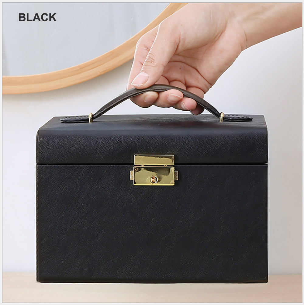 Jewellery Box With Mirror Double Drawers Organizer Storage Lock Case(Black)-Gift &amp; Novelty &gt; Fashion-PEROZ Accessories
