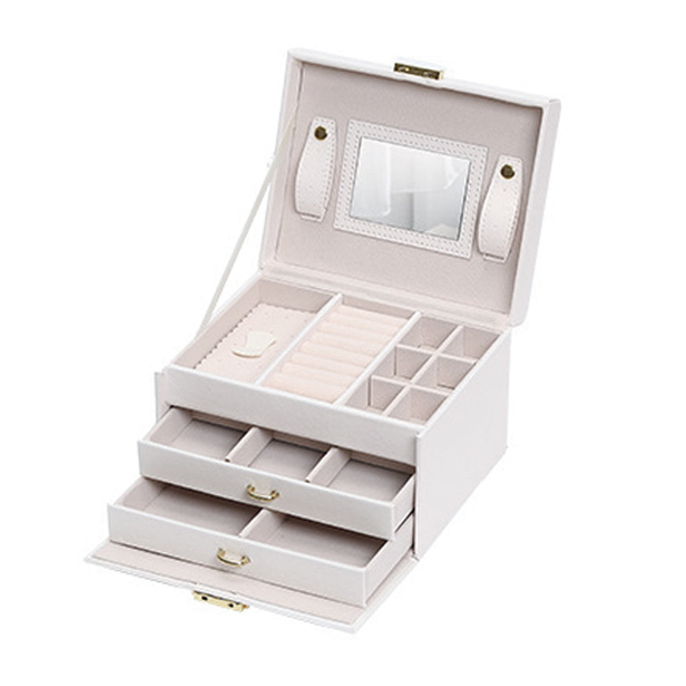 Jewellery Box With Mirror Double Drawers Organizer Storage Lock Case(White)-Gift &amp; Novelty &gt; Fashion-PEROZ Accessories