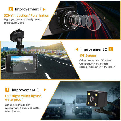 1080P Car Dash Camera Dual Front and Rear Video DVR Recorder Night Vision Kit-Auto Accessories-PEROZ Accessories
