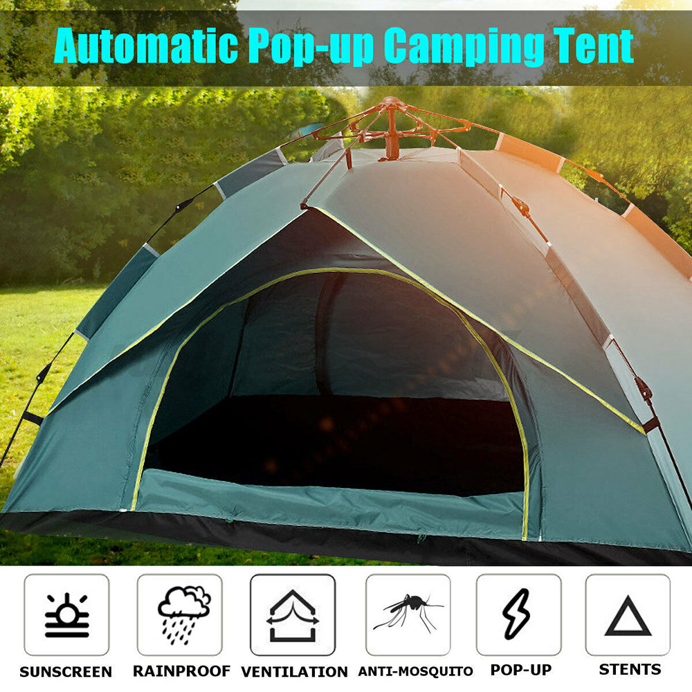 Waterproof Automatic Camping Tent 3-5 Person Come with Moisture Proof Pad(Green)-Camping Tents-PEROZ Accessories