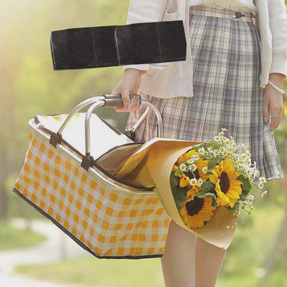 Collapsible Outdoor Camping Portable Insulated Picnic Basket Camping Picnic Ice Pack(Yellow Grid)-Outdoor &gt; Picnic-PEROZ Accessories