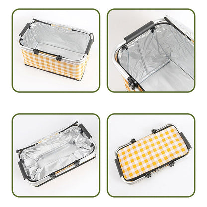 Collapsible Outdoor Camping Portable Insulated Picnic Basket Camping Picnic Ice Pack(Yellow Grid)-Outdoor &gt; Picnic-PEROZ Accessories