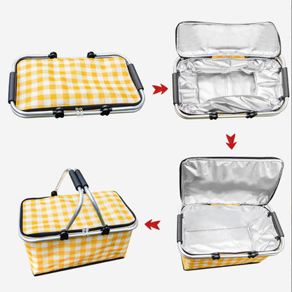Collapsible Outdoor Camping Portable Insulated Picnic Basket Camping Picnic Ice Pack(Red Grid)-Outdoor &gt; Picnic-PEROZ Accessories