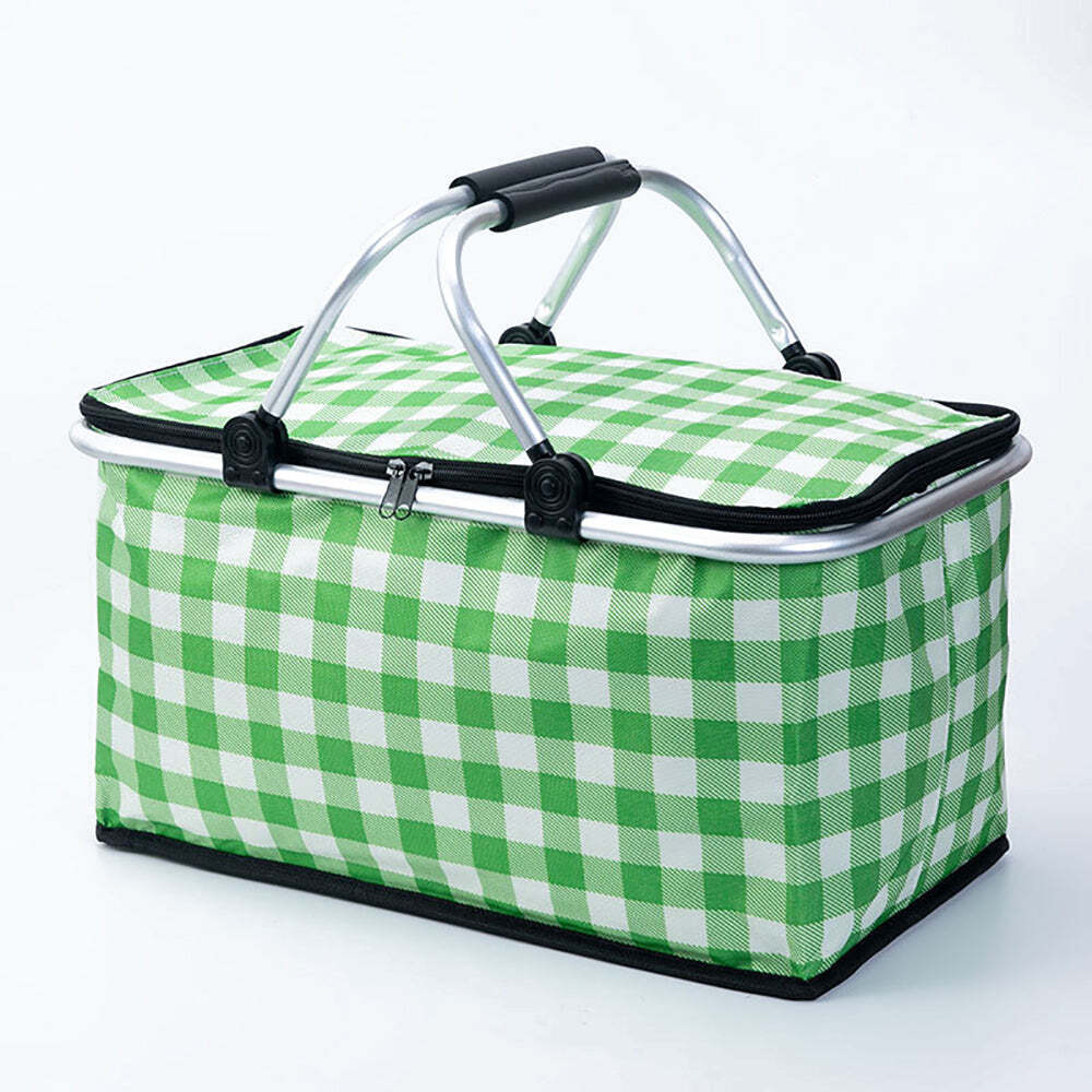 Collapsible Outdoor Camping Portable Insulated Picnic Basket Camping Picnic Ice Pack(Green Grid)-Outdoor &gt; Picnic-PEROZ Accessories
