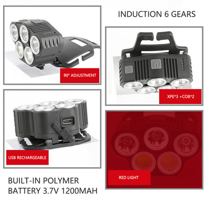 6 Modes LED Head Torch Induction Headlight Camping COB Infrared Strong Lights-Outdoor Recreation &gt; Camping &gt; Camping Lights &amp; Lanterns-PEROZ Accessories