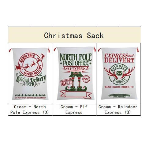 50x70cm Canvas Hessian Christmas Santa Sack Xmas Stocking Reindeer Kids Gift Bag, Cream - Christmas Presents-Occasions &gt; Christmas &gt; Christmas Decorations-PEROZ Accessories