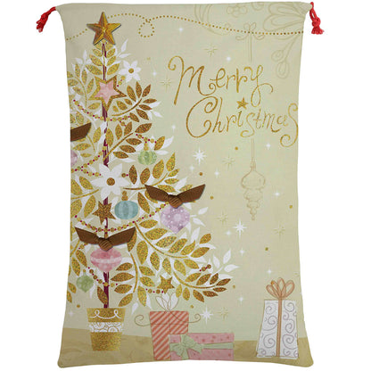50x70cm Canvas Hessian Christmas Santa Sack Xmas Stocking Reindeer Kids Gift Bag, Merry Christmas Golden Tree-Occasions &gt; Christmas &gt; Christmas Decorations-PEROZ Accessories
