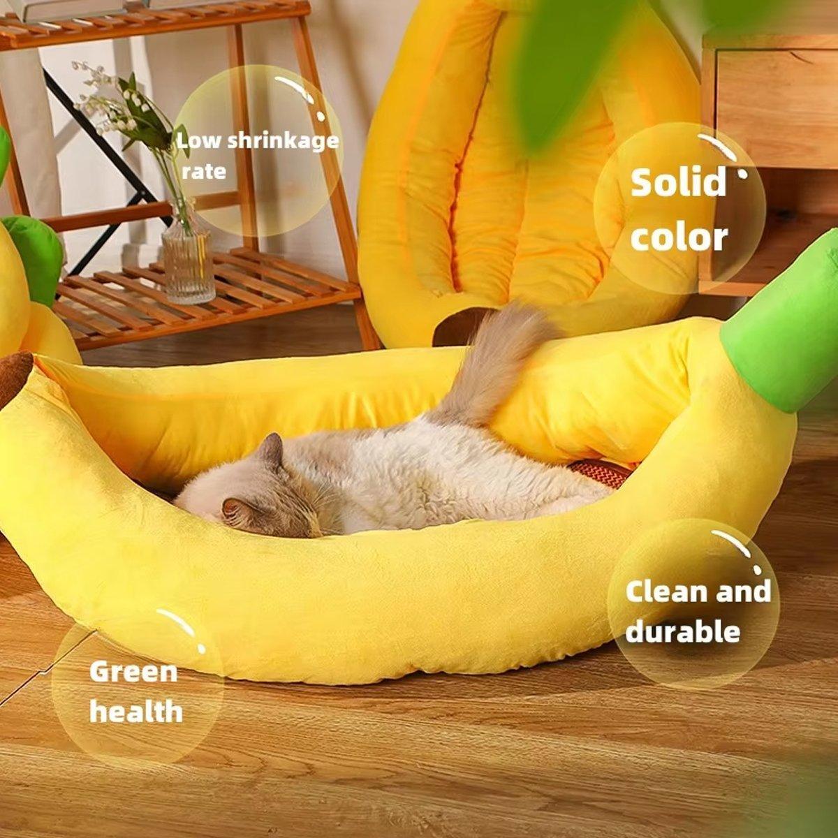 Cute Banana Shape Pet Bed Winter Warm Dog Cat Kennel Cozy Pet Cartoon Bed Mat - S-Pet Care &gt; Dog Supplies &gt; Dog Beds-PEROZ Accessories