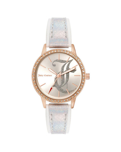 Rose Gold Analog Womens Fashion Watch with Rhinestone Detail and White Leatherette Strap One Size Women-Quartz Watches-PEROZ Accessories