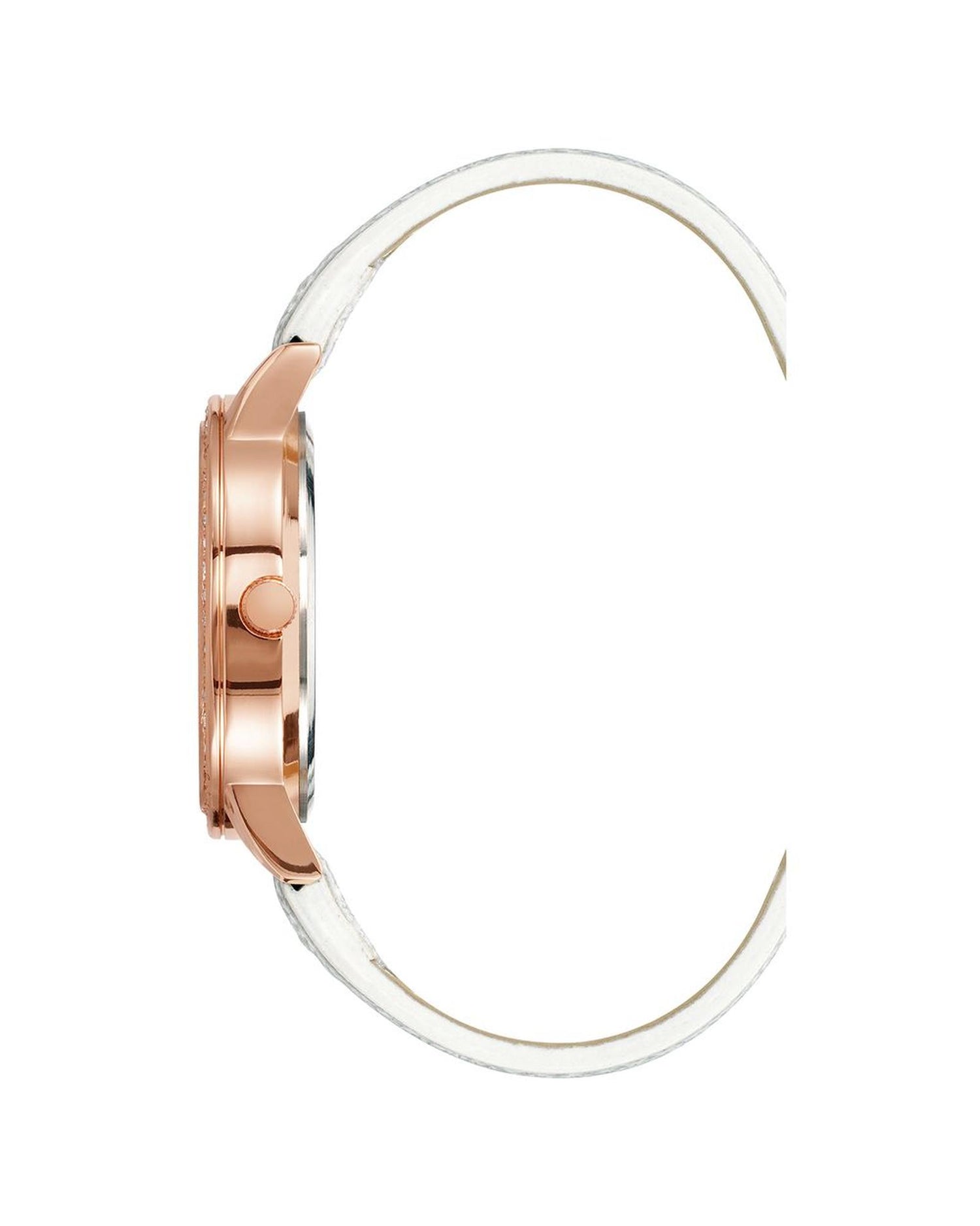 Rose Gold Analog Womens Fashion Watch with Rhinestone Detail and White Leatherette Strap One Size Women-Quartz Watches-PEROZ Accessories