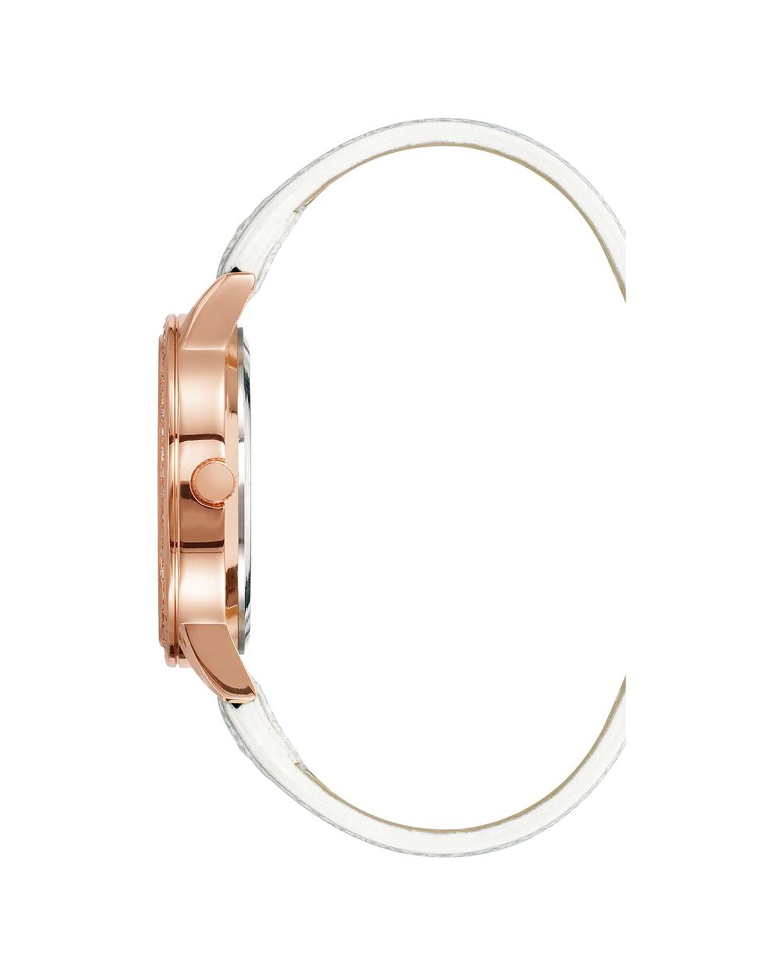 Rose Gold Analog Womens Fashion Watch with Rhinestone Detail and White Leatherette Strap One Size Women-Quartz Watches-PEROZ Accessories