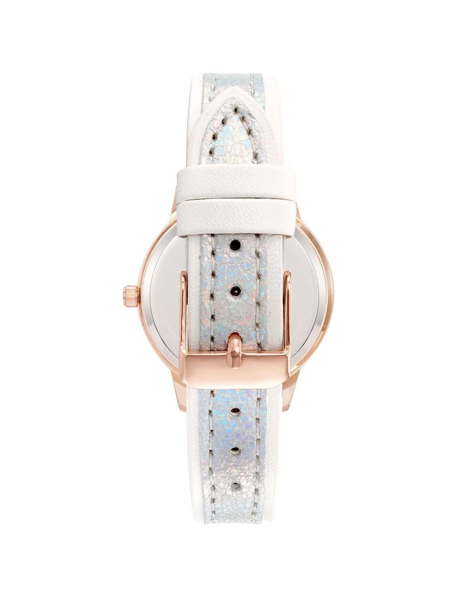 Rose Gold Analog Womens Fashion Watch with Rhinestone Detail and White Leatherette Strap One Size Women-Quartz Watches-PEROZ Accessories
