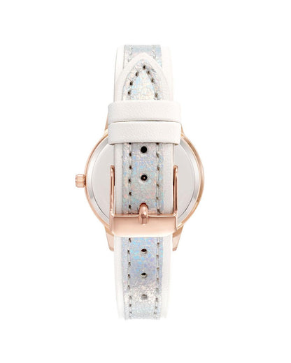 Rose Gold Analog Womens Fashion Watch with Rhinestone Detail and White Leatherette Strap One Size Women-Quartz Watches-PEROZ Accessories