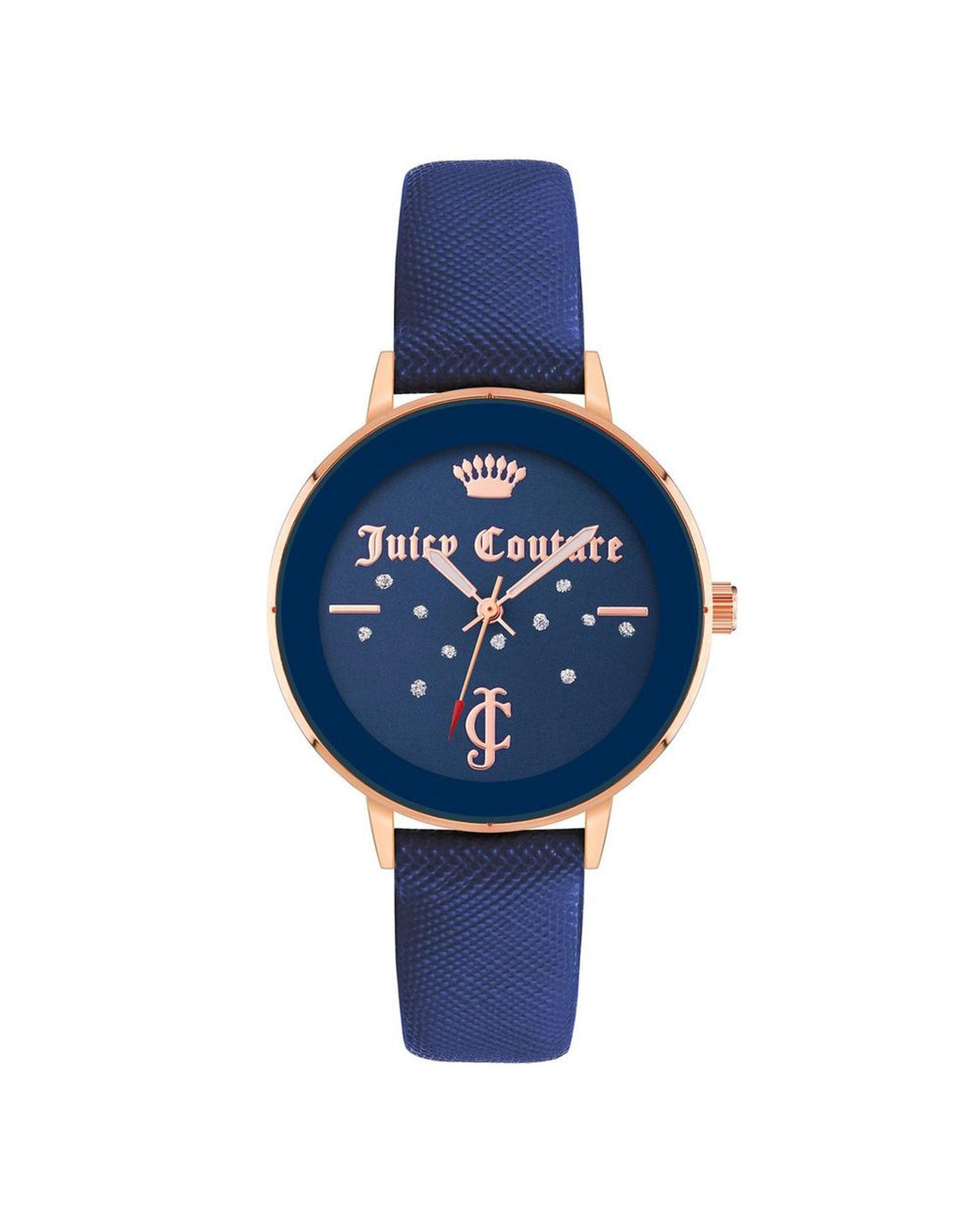 Rose Gold Analog Rhinestone Fashion Watch with Blue Leatherette Strap One Size Women-Quartz Watches-PEROZ Accessories