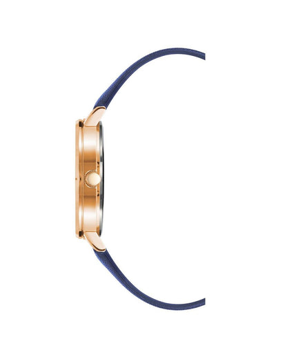 Rose Gold Analog Rhinestone Fashion Watch with Blue Leatherette Strap One Size Women-Quartz Watches-PEROZ Accessories