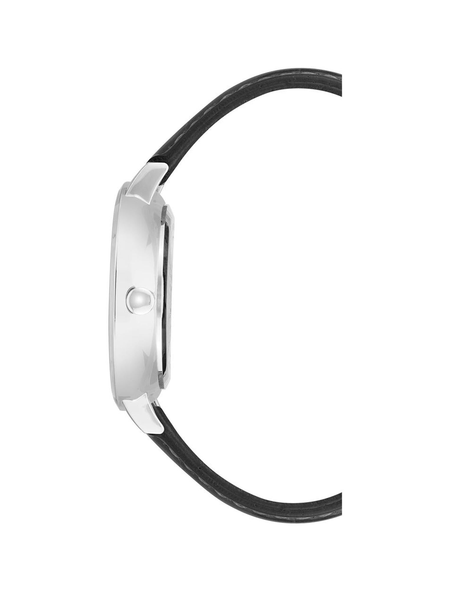 Silver Analog Rhine Stone Fashion Watch with Leatherette Strap One Size Women-Quartz Watches-PEROZ Accessories