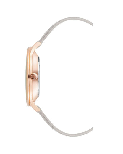 Rose Gold Analog Fashion Watch with Grey Leatherette Strap One Size Women-Quartz Watches-PEROZ Accessories