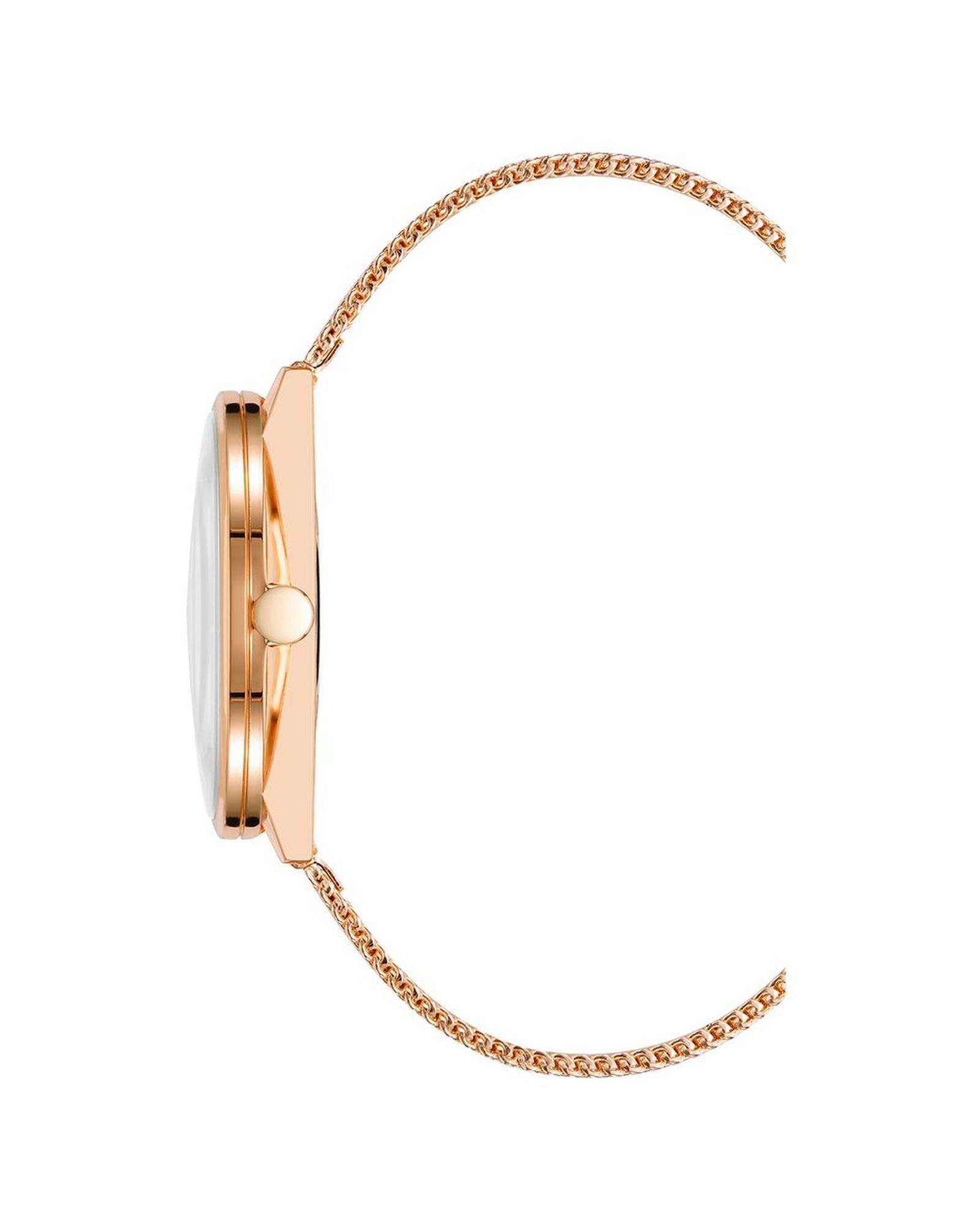 Rose Gold Stainless Steel Mesh Bangle Watch One Size Women-Quartz Watches-PEROZ Accessories