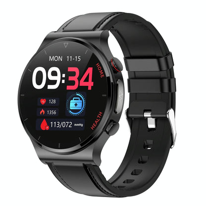 1.32 Inch Screen Leather Watch Strap Smart Health Watch Supports Body Temperature Monitoring Ecg Monitoring Blood Pressure - Brown