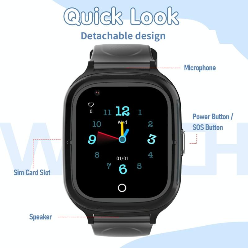 4G Kids Smart Phone Positioning Watch Ip67 Waterproof / Video / Voice Calling - Black