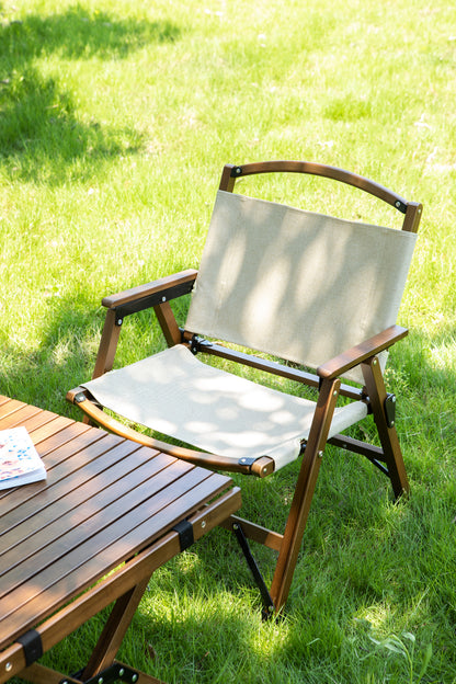 2x Bamboo Foldable Outdoor Camping Chair Wooden Travel Picnic Park Folding - Khaki/Beige-Outdoor Recreation &gt; Camping &gt; Camp Furniture-PEROZ Accessories