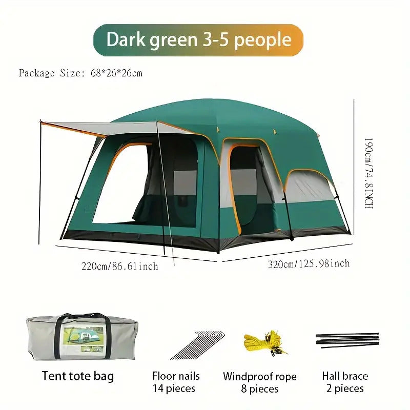 Tasman 3-5 Person Tent Camping Hiking Festival Pop Up Sleeping - Green-Outdoor Recreation &gt; Camping &gt; Tents-PEROZ Accessories