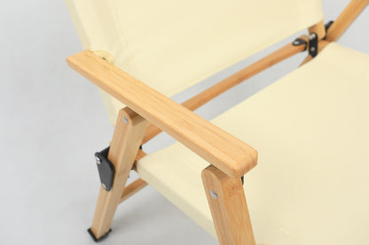 Bamboo Canvas Foldable Outdoor Camping Chair Wooden Travel Picnic Park - Khaki/Beige-Outdoor Recreation &gt; Camping &gt; Camp Furniture-PEROZ Accessories