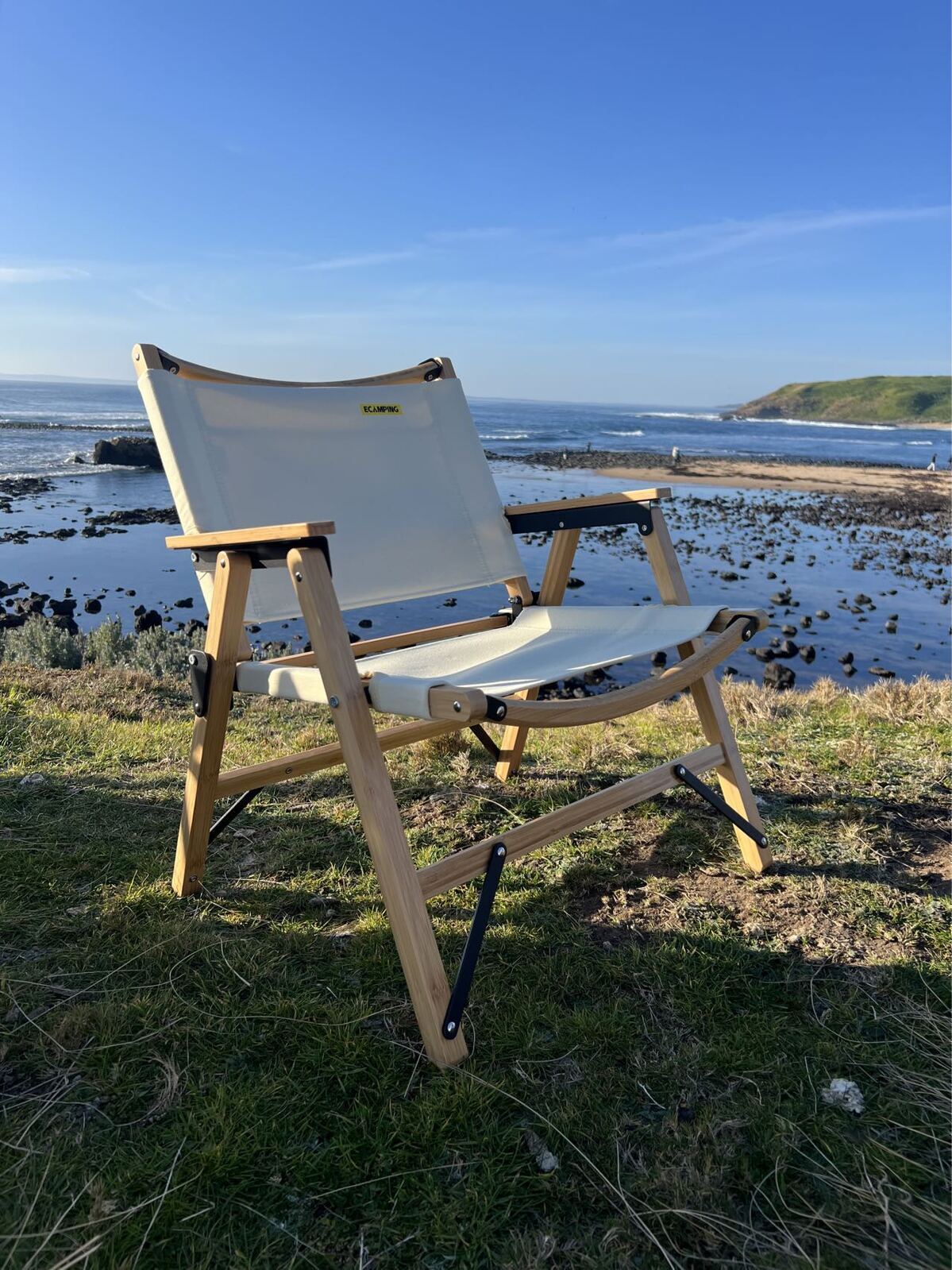 Bamboo Canvas Foldable Outdoor Camping Chair Wooden Travel Picnic Park - Khaki/Beige-Outdoor Recreation &gt; Camping &gt; Camp Furniture-PEROZ Accessories
