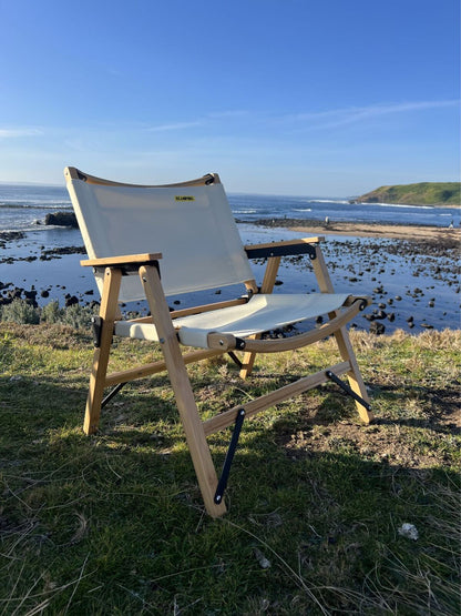 Bamboo Canvas Foldable Outdoor Camping Chair Wooden Travel Picnic Park - Khaki/Beige-Outdoor Recreation &gt; Camping &gt; Camp Furniture-PEROZ Accessories