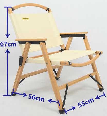 Bamboo Canvas Foldable Outdoor Camping Chair Wooden Travel Picnic Park - Khaki/Beige-Outdoor Recreation &gt; Camping &gt; Camp Furniture-PEROZ Accessories