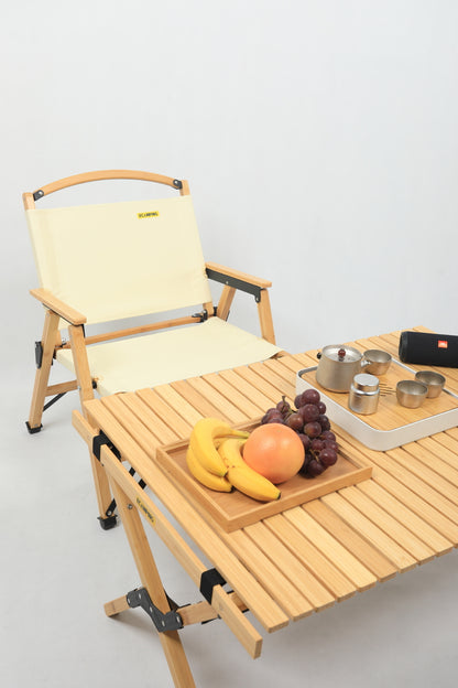 Bamboo Canvas Foldable Outdoor Camping Chair Wooden Travel Picnic Park - Khaki/Beige-Outdoor Recreation &gt; Camping &gt; Camp Furniture-PEROZ Accessories