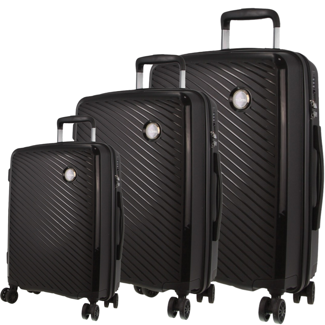 Pierre Cardin Inspired Milleni Hardshell 3-Piece Luggage Bag Set Travel Suitcase - Black-Home &amp; Garden &gt; Travel-PEROZ Accessories