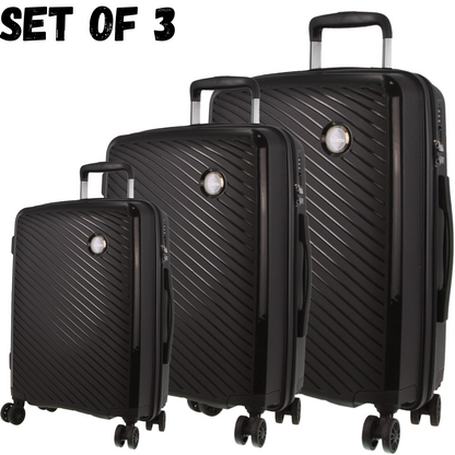 Pierre Cardin Inspired Milleni Hardshell 3-Piece Luggage Bag Set Travel Suitcase - Black-Home &amp; Garden &gt; Travel-PEROZ Accessories