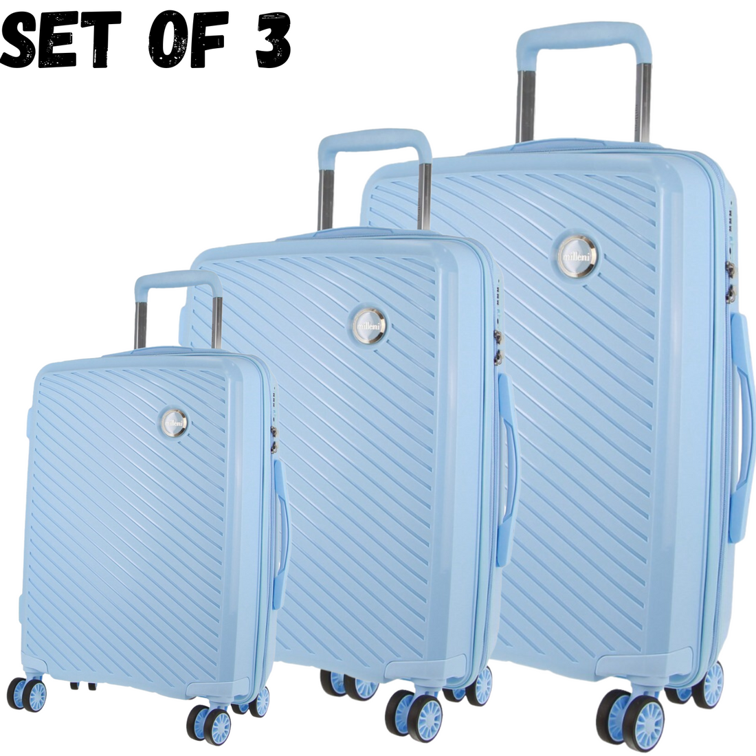 Pierre Cardin Inspired Milleni Hardshell 3-Piece Luggage Bag Set Travel Suitcase - Blue-Home &amp; Garden &gt; Travel-PEROZ Accessories