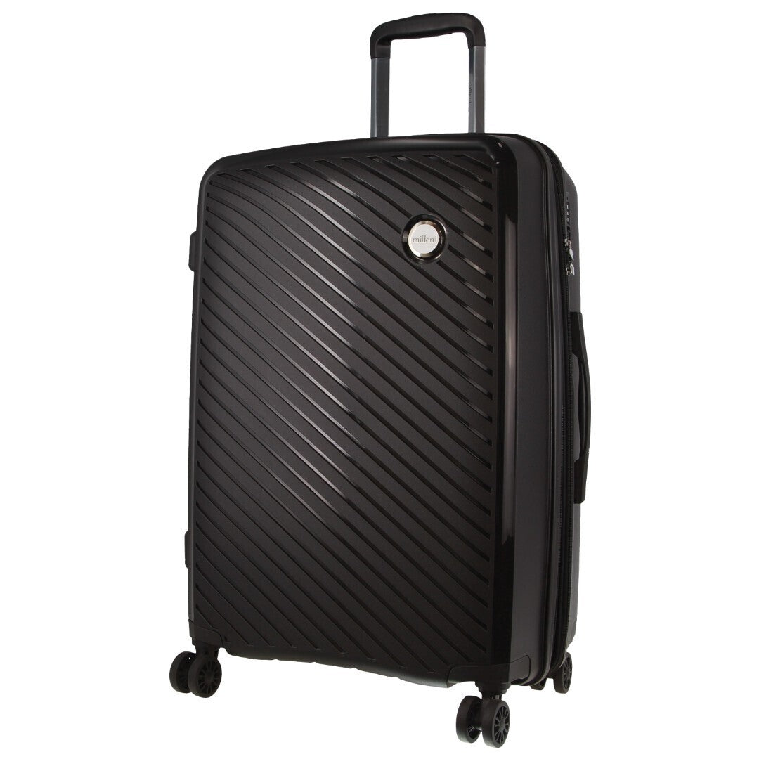 Pierre Cardin Inspired Milleni Checked Luggage Bag Travel Carry On Suitcase 65cm (82.5L) - Black-Home &amp; Garden &gt; Travel-PEROZ Accessories