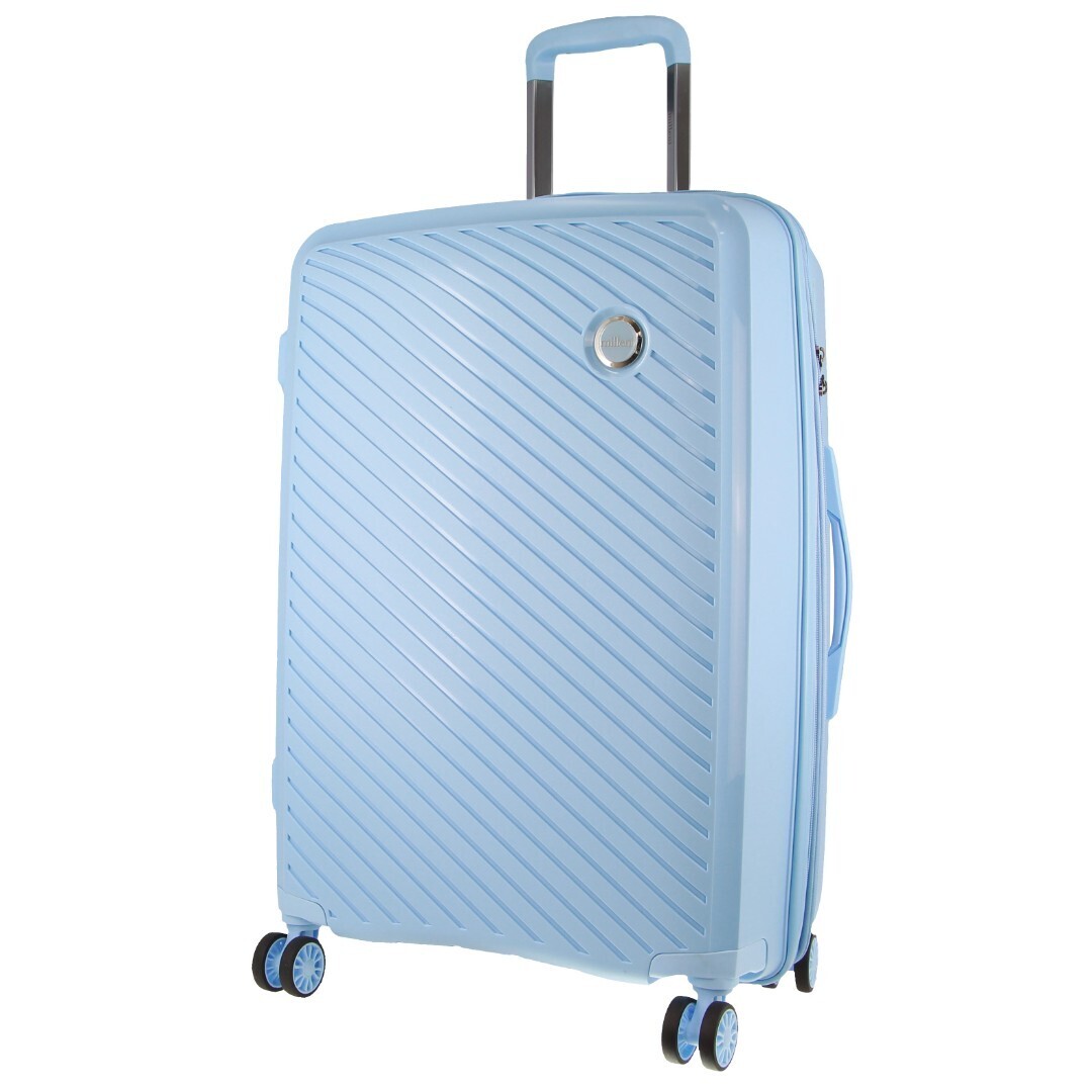 Pierre Cardin Inspired Milleni Checked Luggage Bag Travel Carry On Suitcase 65cm (82.5L) - Blue-Home &amp; Garden &gt; Travel-PEROZ Accessories
