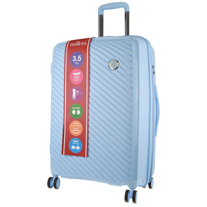Pierre Cardin Inspired Milleni Checked Luggage Bag Travel Carry On Suitcase 65cm (82.5L) - Blue-Home &amp; Garden &gt; Travel-PEROZ Accessories