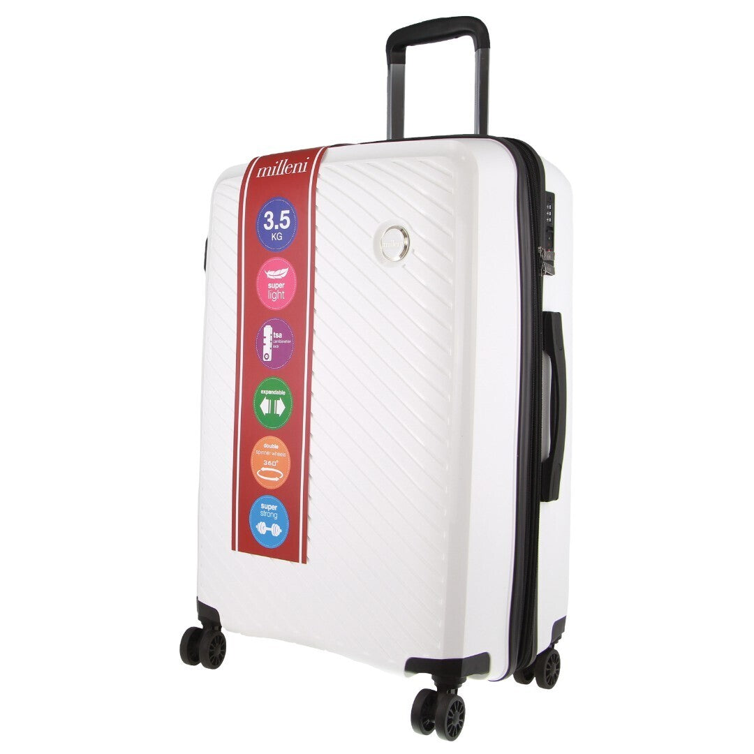 Pierre Cardin Inspired Milleni Checked Luggage Bag Travel Carry On Suitcase 65cm (82.5L) - White-Home &amp; Garden &gt; Travel-PEROZ Accessories