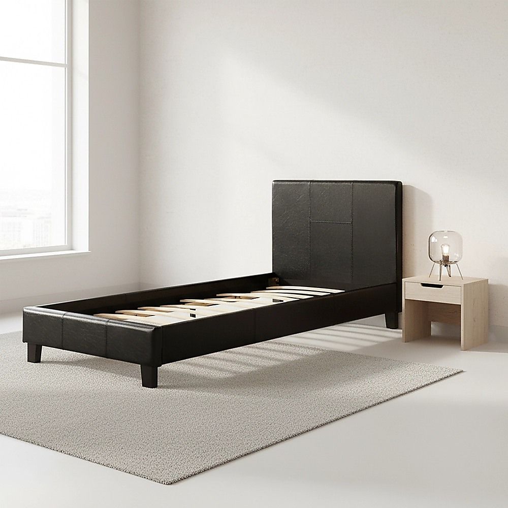 Single PU Leather Bed Frame Black-Furniture > Bedroom-PEROZ Accessories
