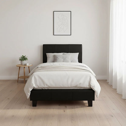 Single PU Leather Bed Frame Black-Furniture > Bedroom-PEROZ Accessories