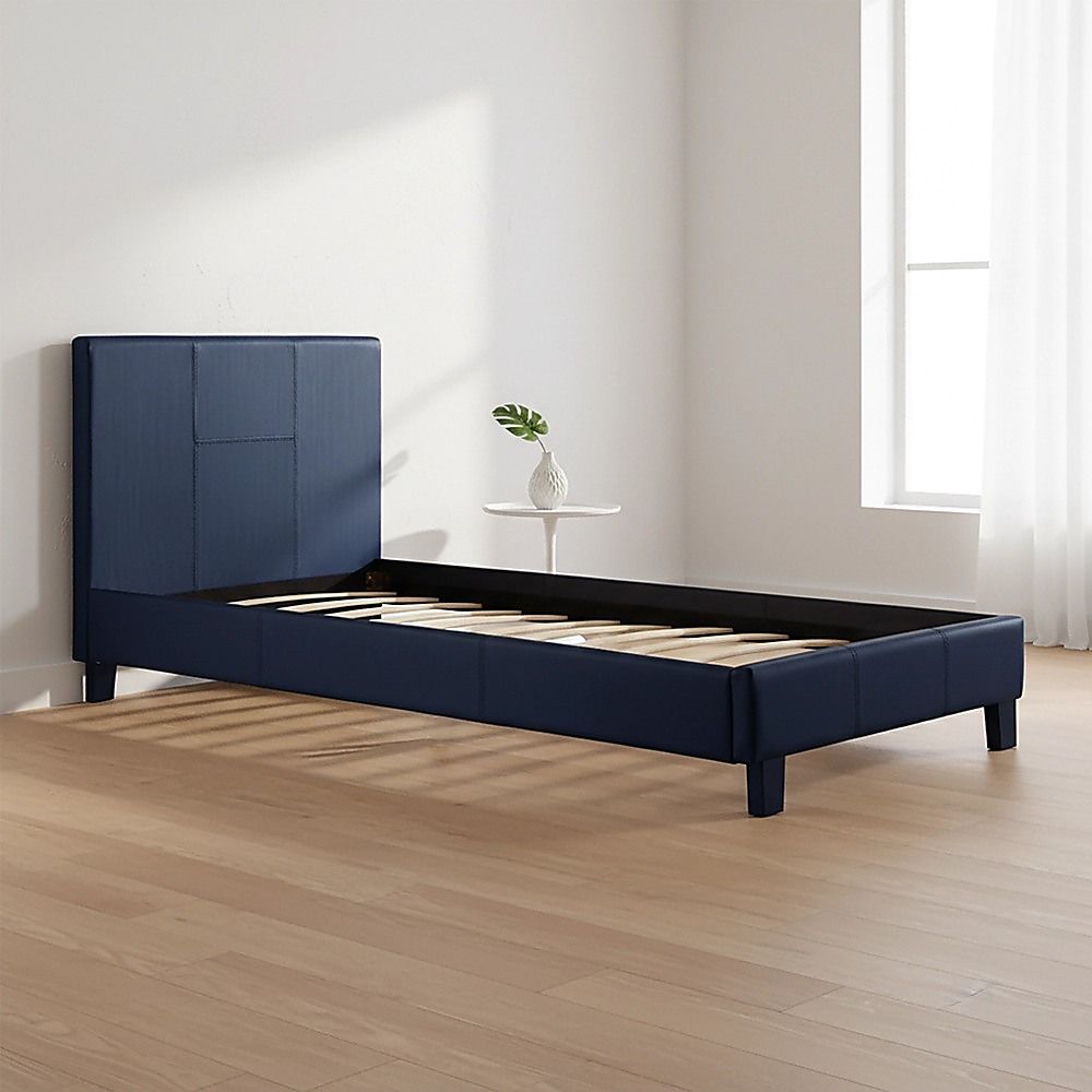 Single PU Leather Bed Frame Blue-Bed Frames-PEROZ Accessories